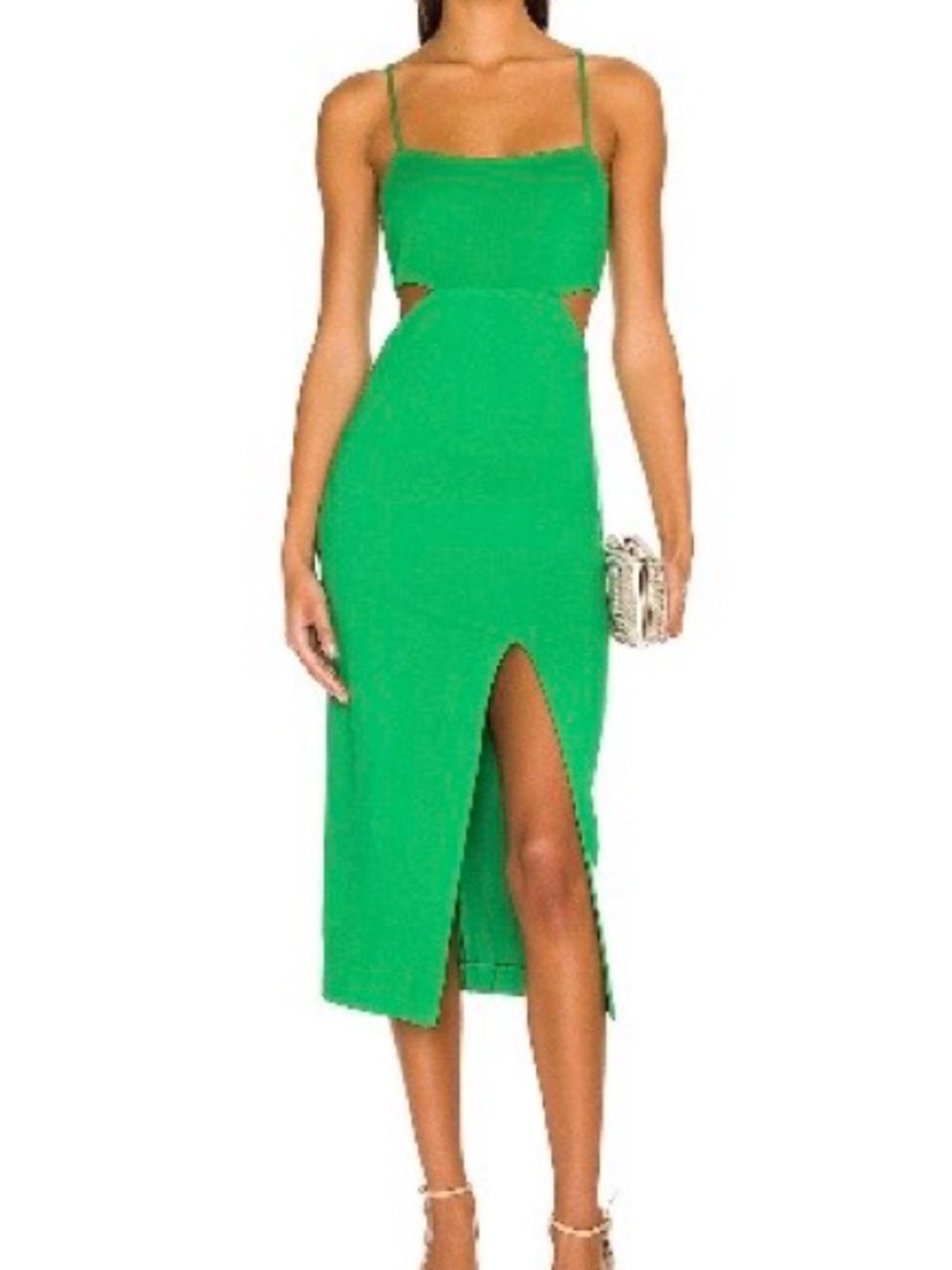 Slim Cutout Spaghetti-Strap Midi Dress in Green